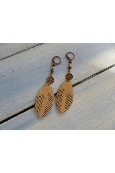 SİASİA Ahşap Görünümlü Yaprak Model Sallantılı Bohem Küpe