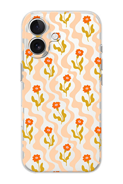 shoptocase iPhone 16 Uyumlu Çiçek Desenleri Şeffaf Silikon Koruyucu Telefon K...
