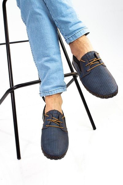 Moda Anna Perforated Model Laced Comfortable Sole Men's Shoes Navy Blue