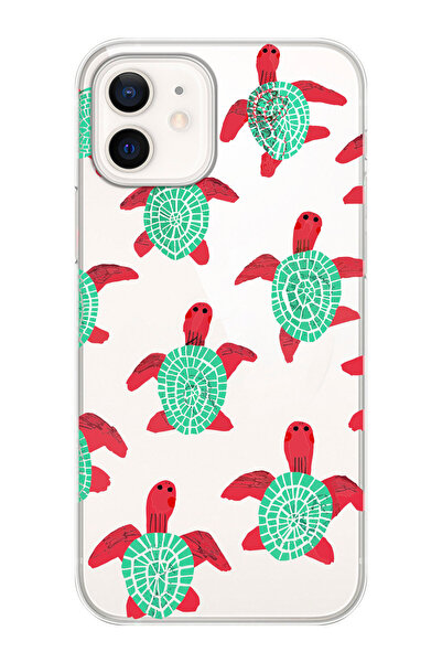 shoptocase iPhone 12/12Pro Uyumlu Deniz Kaplumbağası Desenli Şeffaf Silikon K...