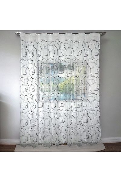 DENISA-DO White organza curtain with black pattern 240 h x 400 L cm