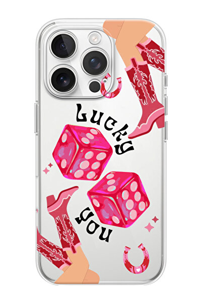 shoptocase iPhone 16 Pro Max Uyumlu Şanslı Zarlar Desenli Şeffaf Silikon Koru...