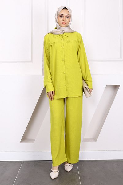 İmajButik Σετ πουκάμισο Oil Green Wrap με παντελόνι
