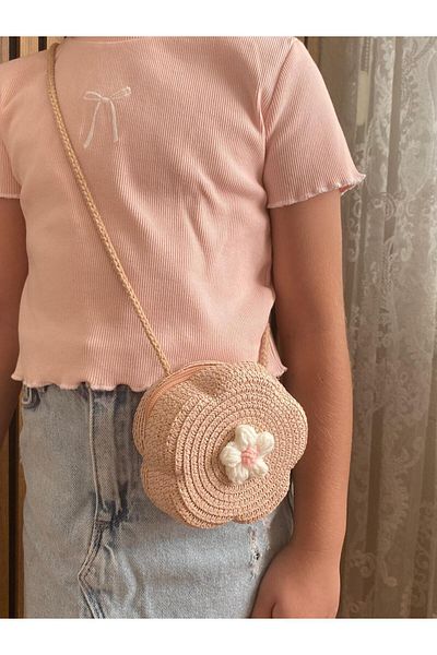 HİMENİSA Straw Girl's Bag with Flower Model