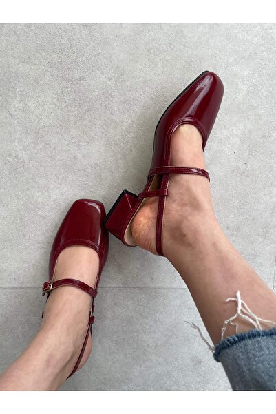 leopar by çetinay "Marie Élégance Luxe | Women's Burgundy Patent Leather Full Orthopedic Cross Strap Shoes with Thick Buckle”
