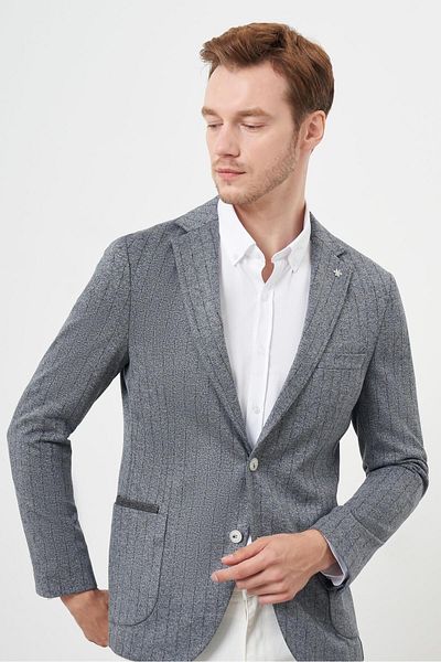Morven Men's Gray Knitted Slim Fit Bag Pocket Mono Collar Sports Jacket