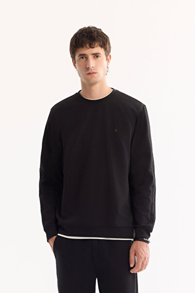Avva Men's Black Crew Neck Cotton Bi-Stretch Regular Fit Sweatshirt A52Y1272