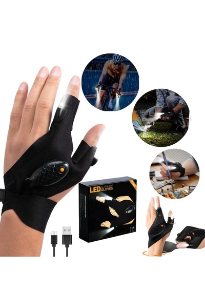 Salestore Rechargeable LED Light Gloves, Waterproof for Repairs, Fishing, Camping, Increased Visibility, Black