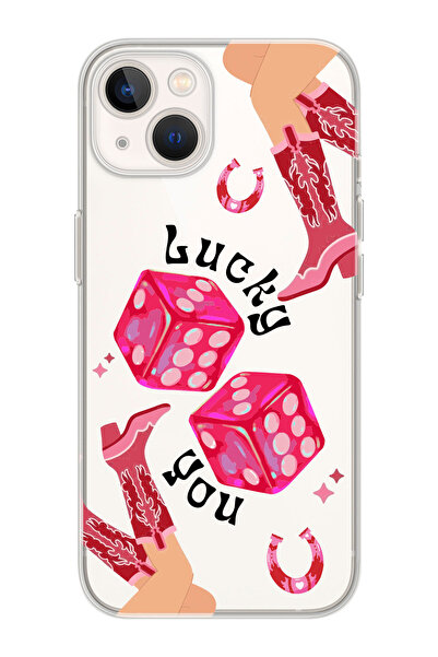 shoptocase iPhone 14/13 Uyumlu Şanslı Zarlar Desenli Şeffaf Silikon Koruyucu Telefon Kılıfı