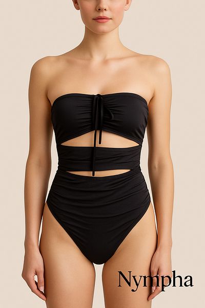 Nympha Women's Strapless Black Cut-Out Detailed One-Piece Swimsuit