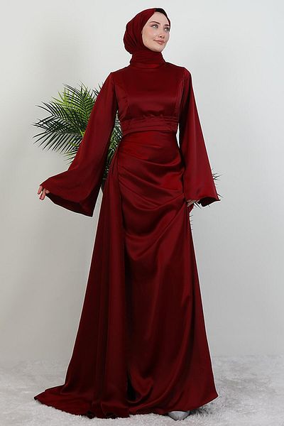 GİYZAMİLA Jasmine Satin Evening Dress Burgundy