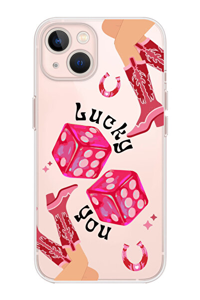 shoptocase iPhone 15 Uyumlu Şanslı Zarlar Desenli Şeffaf Silikon Koruyucu Tel...