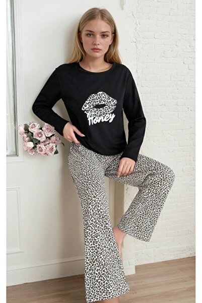 CARLA MARA Σετ πιτζάμες Lip με τύπωμα Leopard Detail