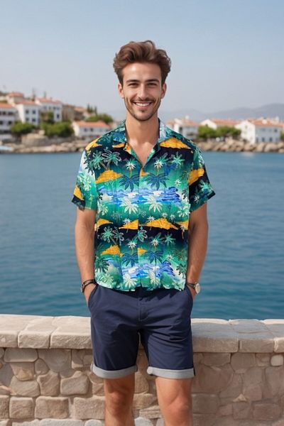 CANMODA Tropical Dream Patterned Relaxed Fit Shirt – Turquoise - Th359