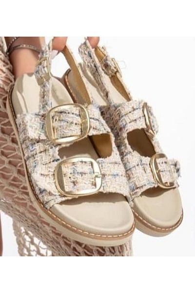 Skygo Olira Beige Glitter Belted Sandals