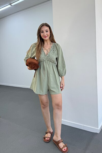 Narferita Helena Güpür İşlemeli V Yaka Tulum