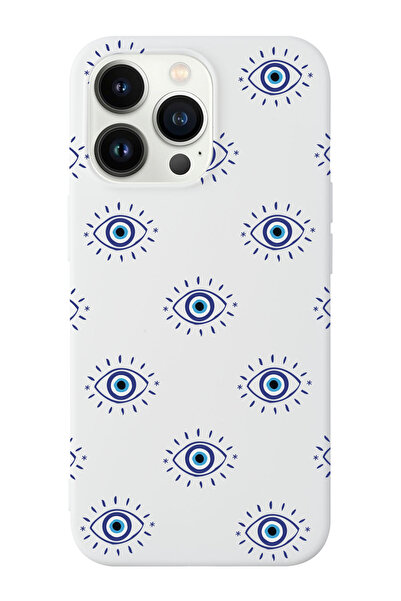shoptocase iPhone 14 Pro Max Uyumlu Nazar Boncuklu Gözler Desenli İçi Süet La...
