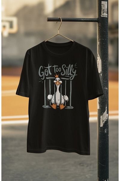Fuddy Moda Tricou unisex cu scris Got Too Silly, tricou oversize amuzant cu imprimeu Goose cu gâtul rotund