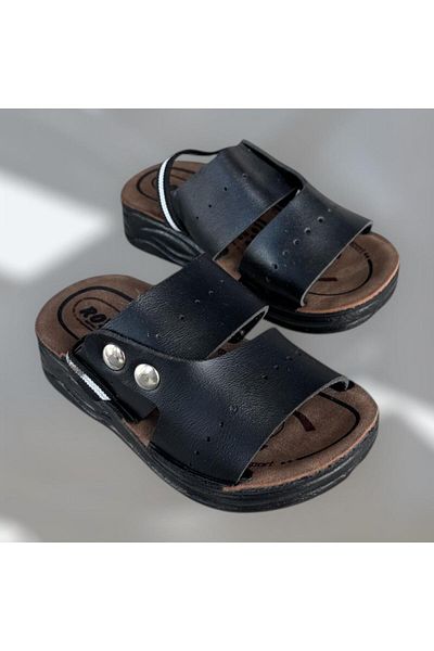 Royal Baby Boy Black Slippers with Elastic Back