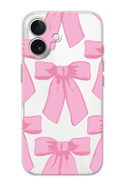 shoptocase iPhone 16 Uyumlu Pink Ribbon Şeffaf Silikon Koruyucu Telefon Kılıfı