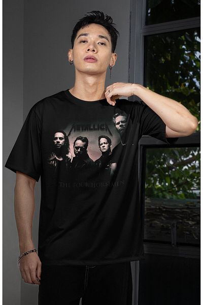 Fuddy Moda Tricou unisex Metallica The Four Horsemen scris, tricou oversize cu tematică Rock Band