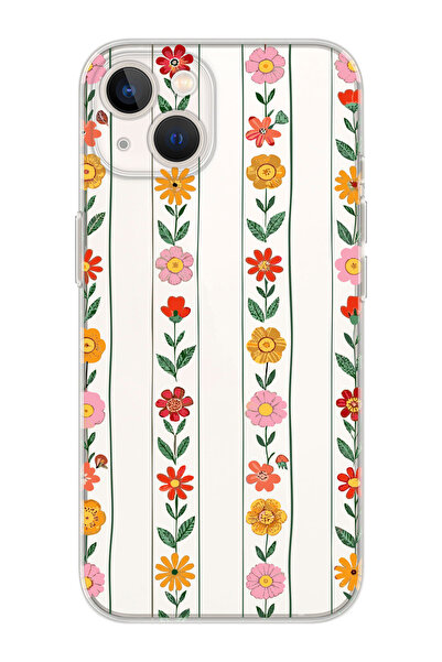 shoptocase iPhone 14/13 Uyumlu Sıralı Çiçekler Desenli Şeffaf Silikon Koruyuc...