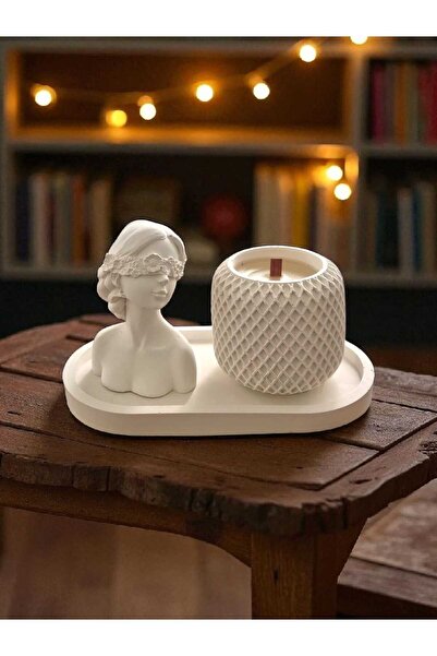 DNZ DEKOR Kadın Figürü ve Hasır Mum Setİ