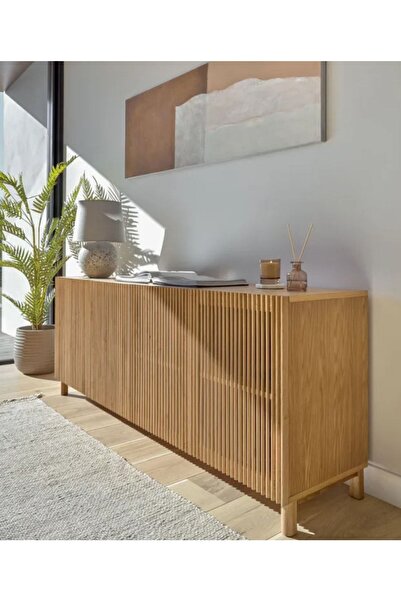 ViraHome Ahşap ve Metal Dekorasyon Lüks Masif Ahşap Salon Konsol Ahşap Izgara...