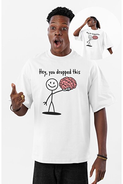 Fuddy Moda Tricou unisex Hey You Dropped This, tricou supradimensionat cu tematică amuzantă pentru creier