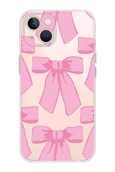 shoptocase iPhone 15 Uyumlu Pink Ribbon Şeffaf Silikon Koruyucu Telefon Kılıfı