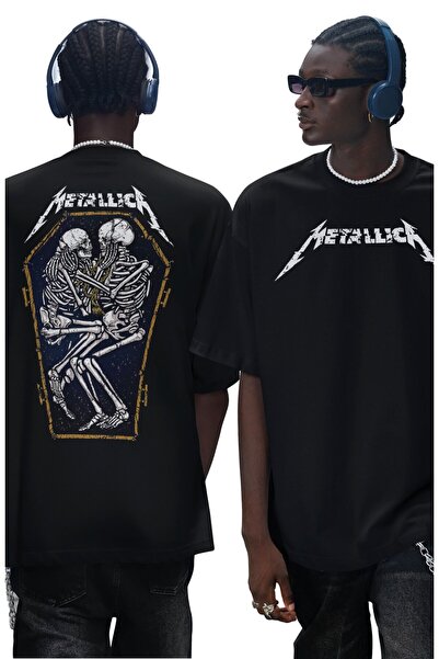 Fuddy Moda Unisex Couple Skull Metallica T-shirt με στάμπα στην πλάτη, μπλουζ...