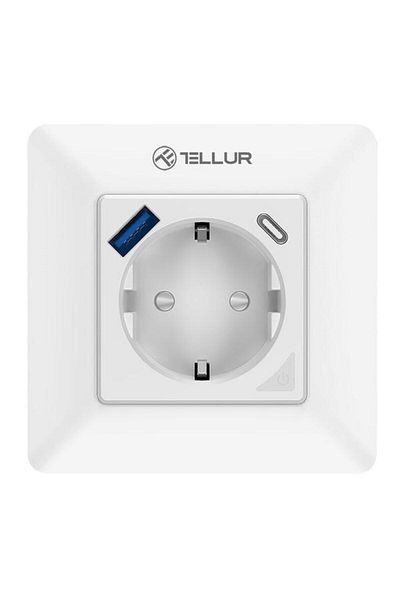TELLUR Smart Wall Socket TLL331531, 3600W, 16A, 1xPD20W, 1xUSB QC3.0 18W, Consumption Monitoring, Ch