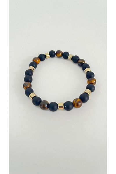 eyla collection Shadow Force Hematite & Carnelian & Tiger Eye Natural Stone Men's Bracelet