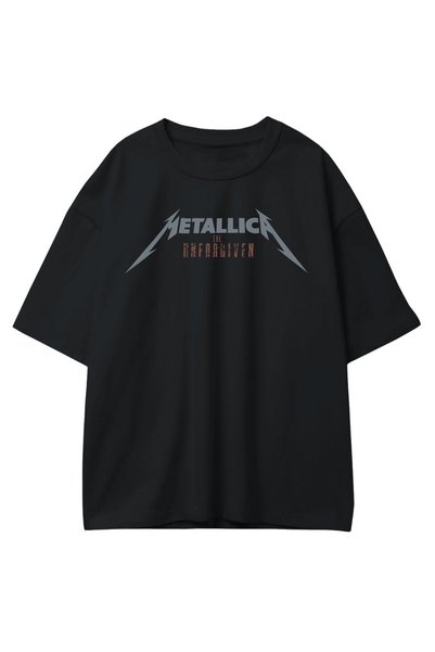 Fuddy Moda Unisex Metallica Unforgiven Sırt Baskılı Tişört, Oversize Rock Band Temalı T-shirt