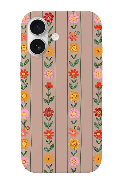 shoptocase iPhone 16 Compatible Sequential Flowers Patterned Suede Inside Launch Protective Phone Case