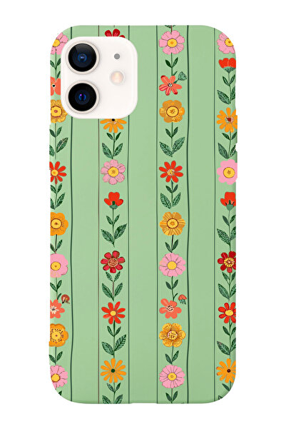 shoptocase iPhone 12/12Pro Uyumlu Sıralı Çiçekler Desenli İçi Süet Lansman Ko...