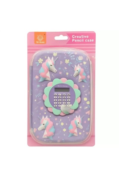 Generic Unicorn Pencil Bag for Kids – Purple Zip Lock Pouch with Built-in Calculator | Cute & Functional