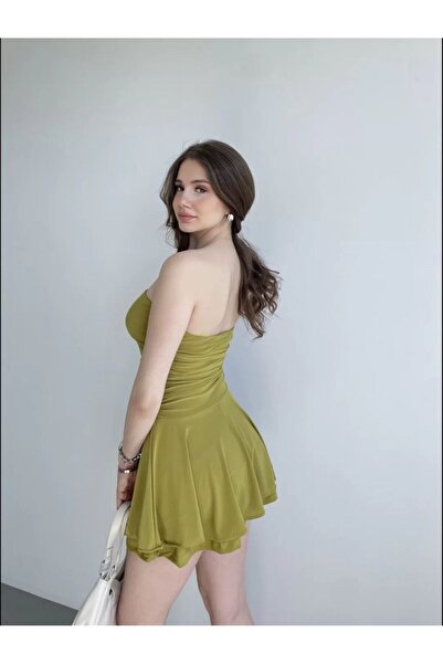 02Lady Fashion Strapless Short Dress Lycra Sandy Fabric Dress