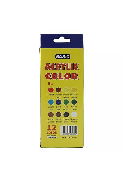 Generic Basic Acrylic Paint Tubes – 12 Colors Set, 6ml Each | Vibrant, Quick-Dry Paints for Art & Craft
