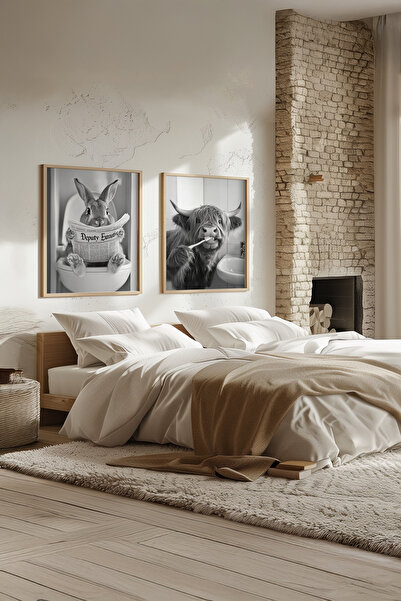 STARYUNA Set de 2 picturi pentru toaletă de baie cu ilustrații de animale cu rame din lemn Yuna248