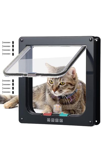 Kardett L-Shaped Door for Cats and Small Dogs, Puppies – Magnetic with 4 Locking Modes, Black