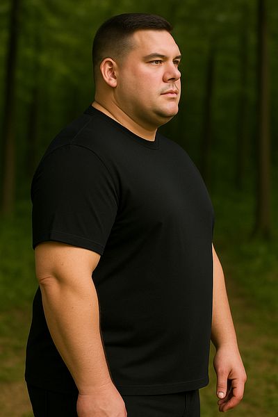 Maccali Men's Plus Size Basic Black Polo Neck T-Shirt with Pockets