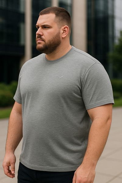 Maccali Men's Plus Size Basic Gray Polo Neck T-Shirt with Pockets