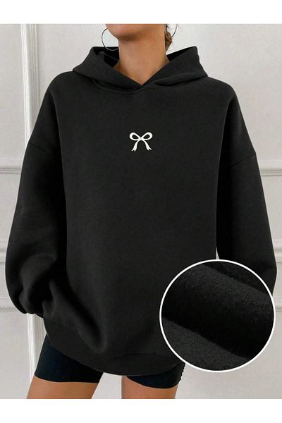 uyguntarz Unisex Little Ribbon Printed Oversize Sweatshirt