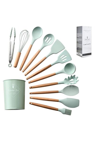 Generic كومكريت - أدوات مطبخ من السيليكون - 11 قطعة - أدوات خشبية - أدوات طهي...