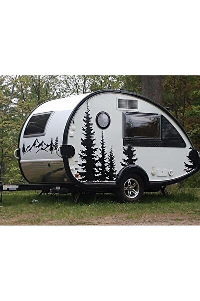 Motiker Çekme Karavan Çam Ağacı Orman Tasarımlı Karavan Sticker Etiket