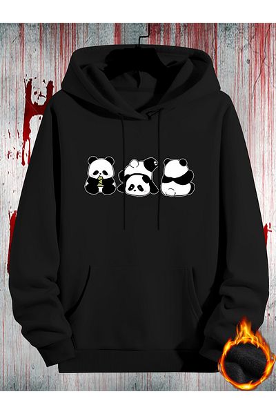 uyguntarz Unisex Cute Pandas Printed Oversize Sweatshirt