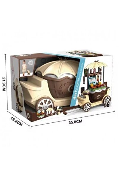 Kardett Fast Food Shop Mobile 4 in 1 Playset, Brown – Trolley with kitchen for children, role play,