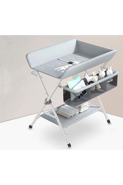 Kardett Foldable baby changing table, adjustable, gray, with storage space