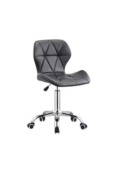 Kardett Black swivel chair made of eco-leather, height-adjustable, without arms, with rubber wheels,